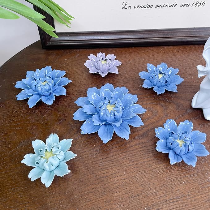 CEUYGT Handmade Ceramic Wall Flower Decor - Peony Home Wall Art, Perfect for Living Room, Bedroom, or Office Decoration (Dark blue, Large)
