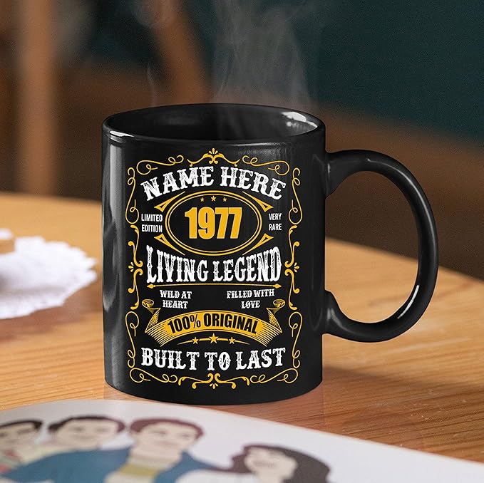 PREZZY Personalized 46th Birthday Coffee Mug Vintage 1977 Limited Edition Mug Black 11oz 15oz