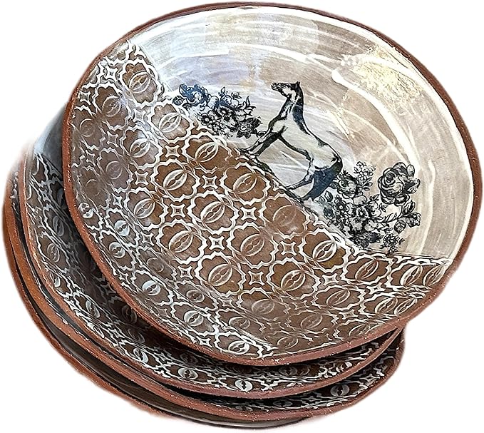 Ceramic White Brown Animal Pasta or Salad Plate Set of 4, Unique Handmade Pottery Tableware, Housewarming Gift for Women, Men, Couples