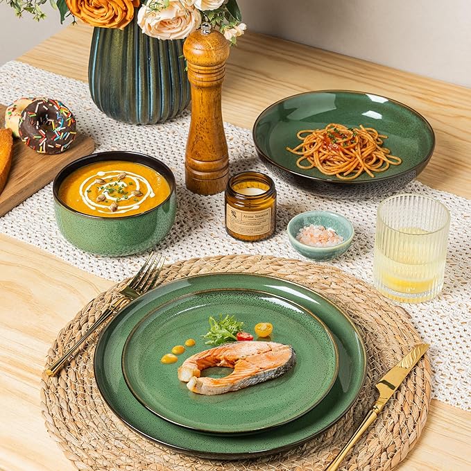 LERATIO Ceramic Dinnerware Sets for 4,Porcelain Plates and Bowls Sets,Handmade Reactive Glaze Dishes Set,Oven&Dishwasher & Microwave Safe,Service for 4