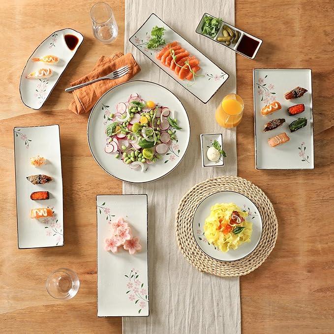 Pink Sakura Ceramic Appetizer Plates, 8-Inch Round Serving Plates for Snacks, Side Dishes (4)