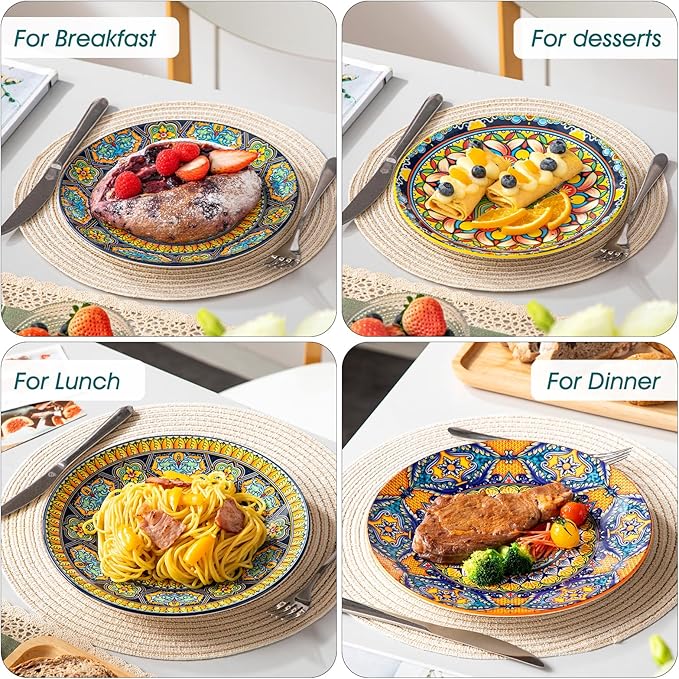 vancasso Colorful Dessert Plates Set of 6, 8.5 Inch Ceramic Salad Plates, Boho Small Dinner Plates, Bohemian Printed Kitchen Plate for Breakfast, Microwave & Dishwasher Safe Dishes, Series KRVI