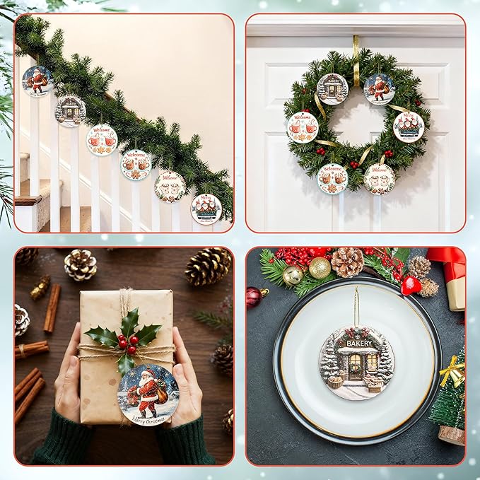 6pcs Christmas Hanging Ornaments Set,3.4" Santa Claus Ornaments Ceramic Hanging Ornaments for Christmas Tree Decoration Winter Holiday Xmas Decorations,Keepsake Gifts for Family