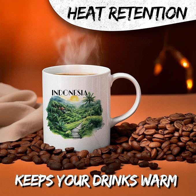 Indonesia Ceramic Coffee Mug 11oz Asia Tropical Island Island of the Gods – Tea Coffee Mug with Comfortable Grip – Unique Travel Gift Cup for Office or Home – Vibrant Long-Lasting Print ID44991
