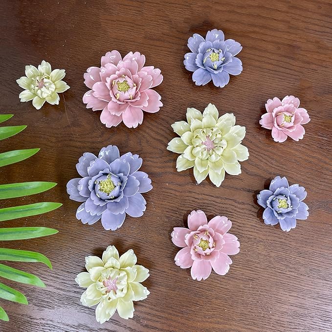 CEUYGT Handmade Ceramic Wall Flower Decor - Peony Home Wall Art, Perfect for Living Room, Bedroom, or Office Decoration Pink Peony 4.72"(Large)