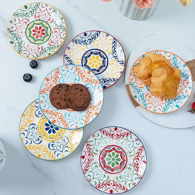 LEHAHA Ceramic 6 inch Appetizer Plates, Set of 6, Porcelain Salad and Dessert Kitchen Plate Set, Small Lunch Serving salad Plates for Cake Snacks Side Dish. Microwave and Dishwasher Safe