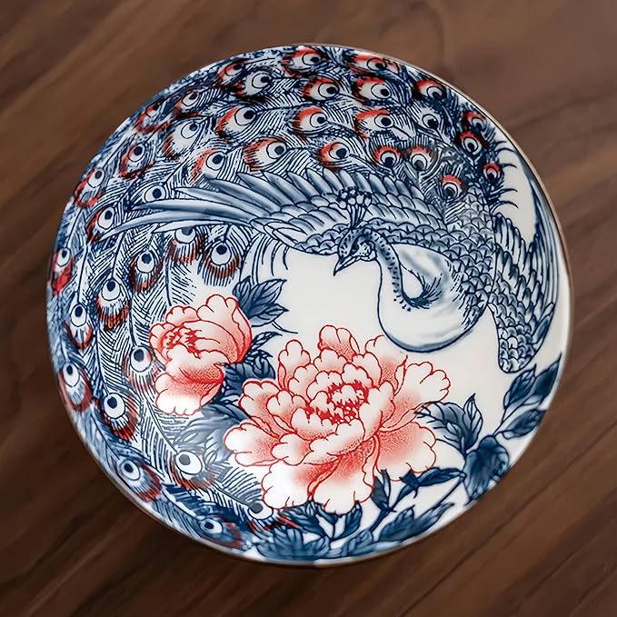 Vintage Blue and White Porcelain Tea Pastry Tray - Footed Fruit Platter, Ceramic Serving Tray, Snack Dessert Nut Bowls, Asian Style Small Plates, Japanese Chinese Phoenix Design
