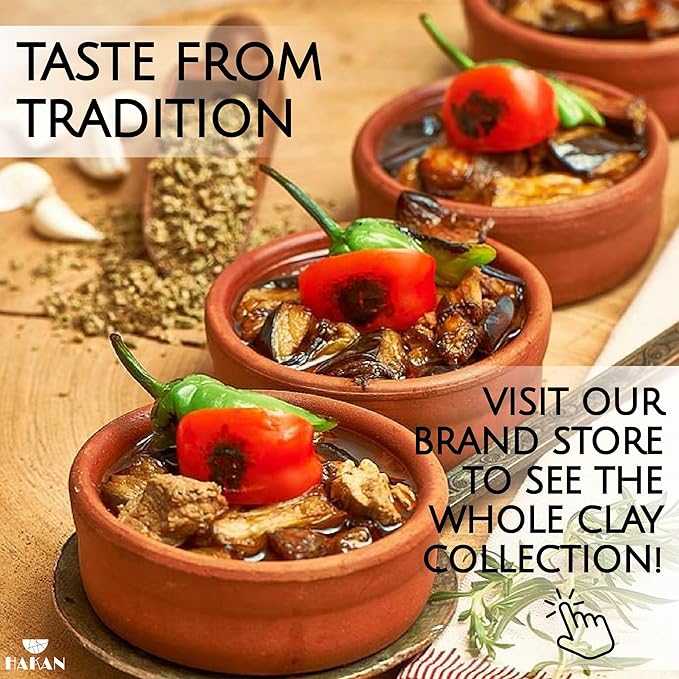 Hakan Athens Clay Bowl Set of 4, Terracotta 5.7-inch Bowls, 14.2 Oz Ancient Pottery, Glazed Inside Cooking Clay Bowls in Box, Turkish Clay Yogurt Pots, Earthenware for Mexican Dishes, 4 Pcs, 420 cc