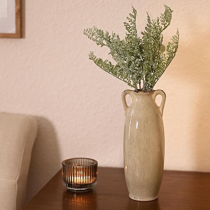 VICTOR & TERESA Green Floor Vase for Pampas Grass, 11'' Tall Vase for Home Decor, Ceramic Farmhouse Decorative Large Vases for Flower, Mantel, Living Room, Shelf, Centerpieces, Gift for Mom