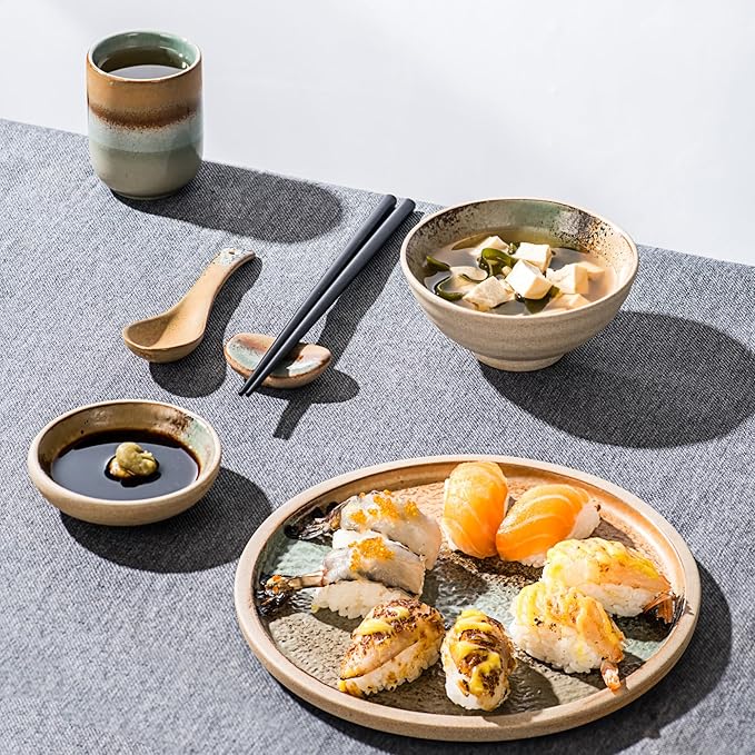 UNICASA Sushi Plate Set with Chopsticks & Sauce Dishes,Handcrafted Japanese Ceramic Dinnerware Set,Dishwasher Safe Sushi Dish -7 Pieces