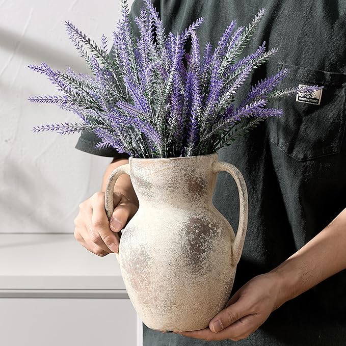 Emotionally Grounded Vase, Vaseking Large Ceramic Rustic Vase with 2 Handles, 8.6 inch Minimalist Decorative Farmhouse Tall Vases for Home Decor, Living Room, Enterway, Table Decoration,Terra