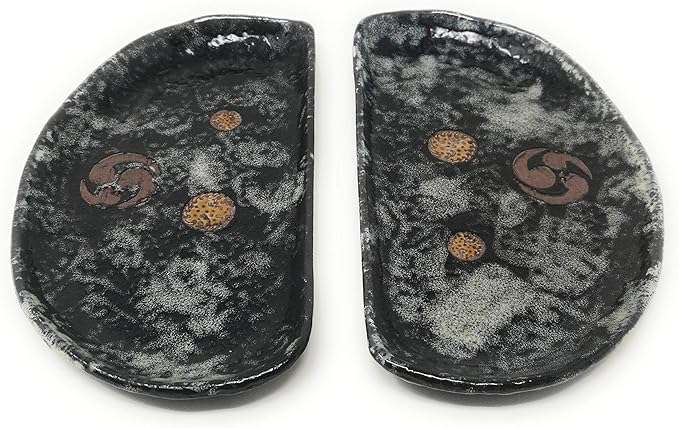 TJ Global Set of 2 Ceramic Semi-Circle Shape Japanese Pottery Sushi Plates (9" x 5.5")
