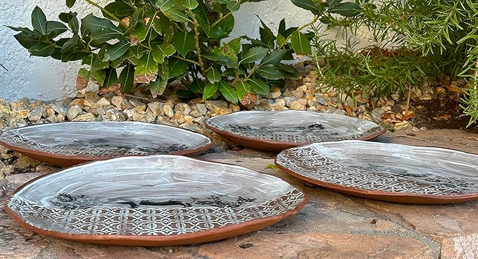Ceramic White Brown Animal Dinner Plate Set of 4, Handmade Artisan Tableware, Farmhouse Dinnerware Gift for Women, Men, Couples on Wedding Housewarming Birthday Xmas