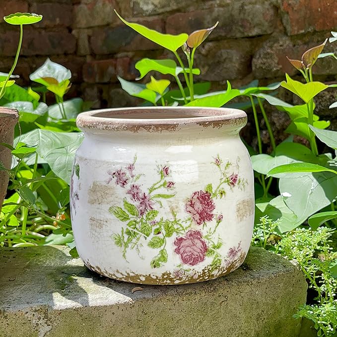 Flower Pot,Vintage Ceramic Pot for Planter with Drainage Holes, 6.29 inch Ice Crack Glazed Indoor Planters Pot for Indoor,Tuscan Home Decor,Gardening Gifts (Garden)