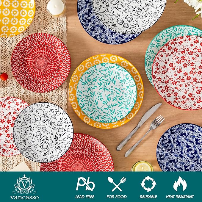 vancasso Ceramic Salad Plates Set of 6, Small Vintage 8.25 Inch Plate Set of 6 for Kitchen, Porcelain ColorfulDessert Plates for Kitchen, Microwave Oven Dishwasher Safe, Vintage Gift, Muted