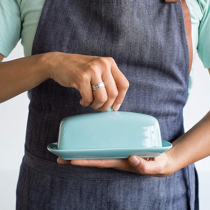Now Designs Stoneware Rectangle Butter Dish with Lid Eggshell, 4.5 x 8 in