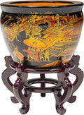 Red Lantern 16" Black Lacquer Fishbowl - Ching Ming