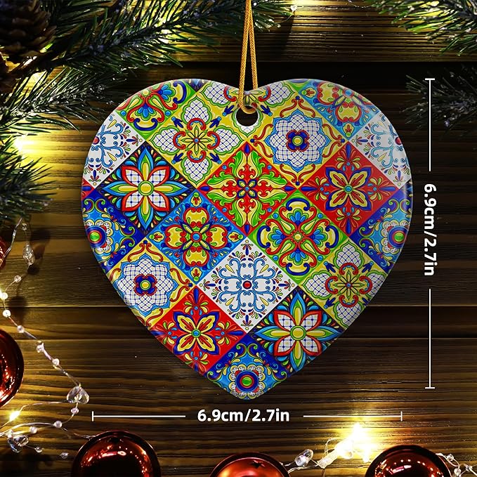 Christmas Ornaments 2025,Mexican Talavera Ornaments for Christmas Tree Holidays Ornaments Decorations,adornos de Navidad Ceramic Ornaments Xmas Gifts Idea for Home Decor