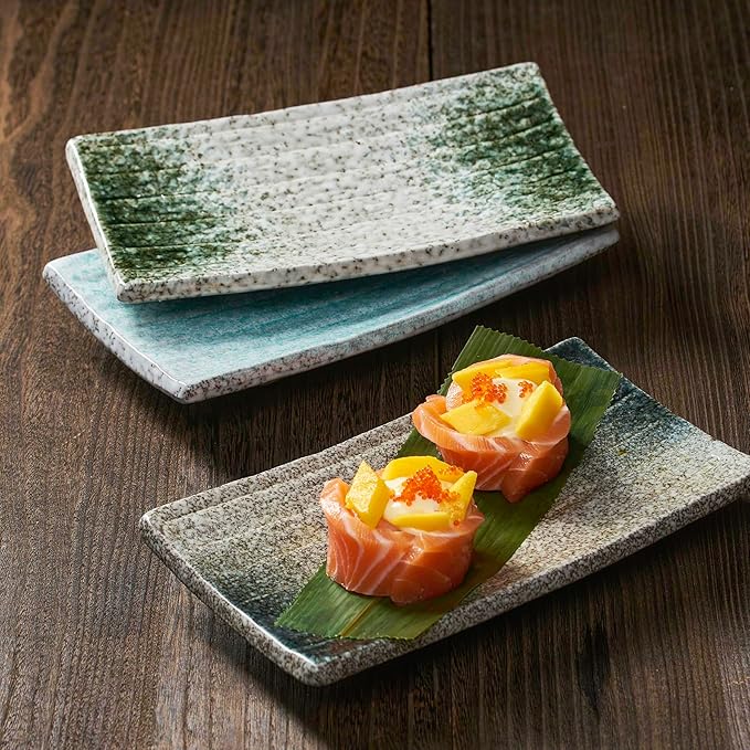 Uaral Japanese Sushi Plates,8.5inch Ceramic Sushi Plate,Sashimi Plate For Restaurant and Sushi Bar,Set of 4(Emerald Green)