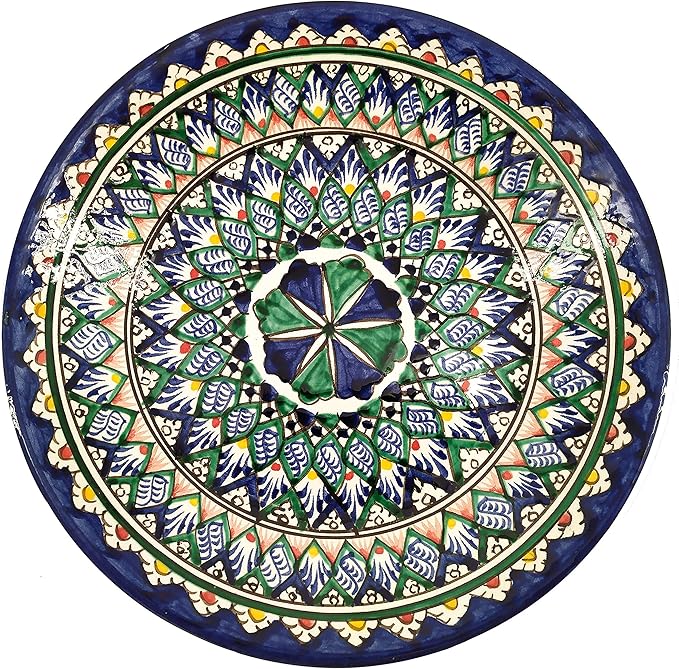 Blue Decorative Handmade Uzbek Plate 9 Inch (23 cm) Clay Uzbekistan Pottery Uzbek Wall Art