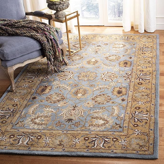 SAFAVIEH Heritage Collection Area Rug - 9' x 12', Blue & Gold, Handmade Traditional Oriental Wool, Ideal for High Traffic Areas in Living Room, Bedroom (HG958A)