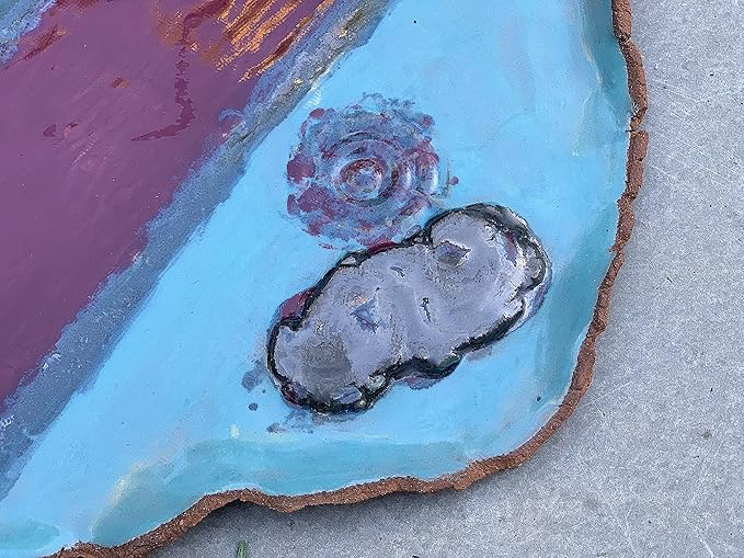 Ceramic Turquoise Blue and Burgundy Red Serving Tray, Handmade Kitchen Clay Art Charcuterie Board, Dinnerware