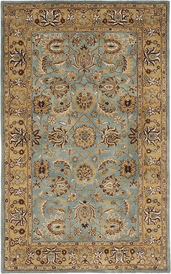 SAFAVIEH Heritage Collection Area Rug - 5' x 8', Blue & Gold, Handmade Traditional Oriental Wool, Ideal for High Traffic Areas in Living Room, Bedroom (HG958A)