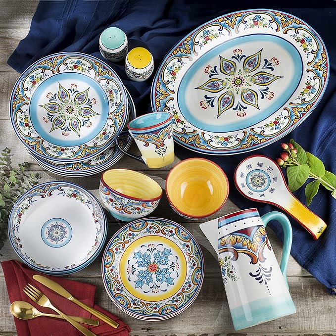 Euro Ceramica Zanzibar Collection 18-Inch Large Oval Platter | Serving Tray | Turkey Platter | Holiday Center Piece , Multicolor