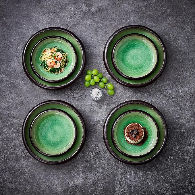 Ceramic Dessert Plates Set of 4, 6 Inch Mini Appetizer Plates Set, Stoneware Small Plate Set for 4, Handmade Round Dishes for Home Decor, Microwave,Oven,and Dishwasher Safe, Green