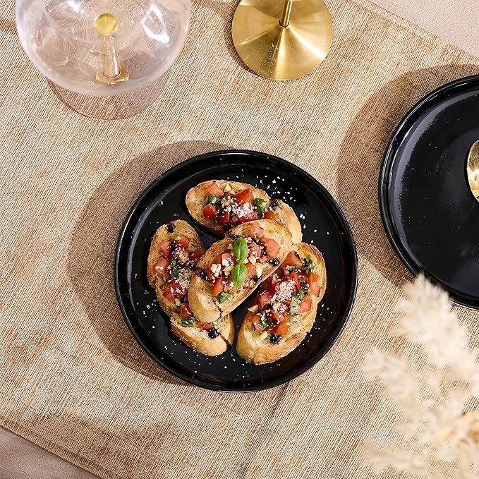 Ceramic Appetizer Plates Set of 6,Small Mini Dessert Plates 6 Inch,Black Round Salad Plate,Porcelain Cake Plates for Waffle,Pie,Saucers,Snack,Cat Dishes,Microwave & Dishwasher Safe