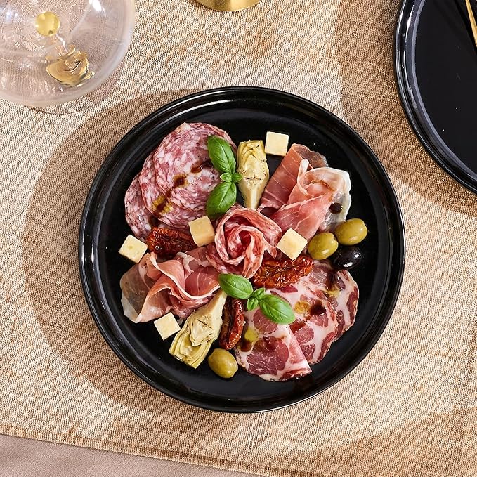 Ceramic Appetizer Plates Set of 6,Black Dessert Plates 8 Inch,Small Dinner Plates,Modern Round Salad Plates,Porcelain Serving Dishes for Pasta,Snack,Bread,Dessert,Sushi Microwave & Dishwasher Safe