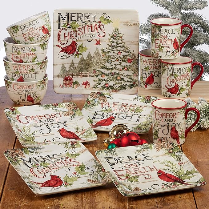 Evergreen Christmas 16x12 Rectangular Serving Platter with Santa & Tree Design – Festive Holiday Ceramic Tray for Roasts, Cookies, Charcuterie, and Holiday Entertaining – Set a Merry Table