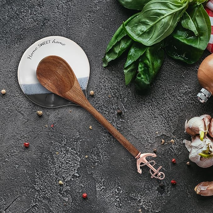 Pavilion Gift Company - Home Sweet Home - 4" Stoneware Ceramic Spoon Rest Housewarming Apartmentwarming Neutral Modern Kitchen Decor