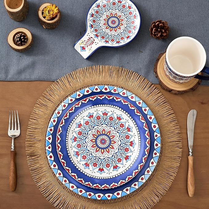 Bico Boho Totem Salad Plates Set of 4, 8.75 Inch Ceramic Dessert Plates for Salad, Appetizer, Side Dishes, Microwave and Dishwasher Safe, Gift for Housewarming and Thanksgiving