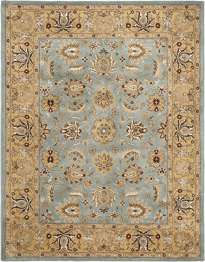 SAFAVIEH Heritage Collection Area Rug - 7'6" x 9'6", Blue & Gold, Handmade Traditional Oriental Wool, Ideal for High Traffic Areas in Living Room, Bedroom (HG958A)