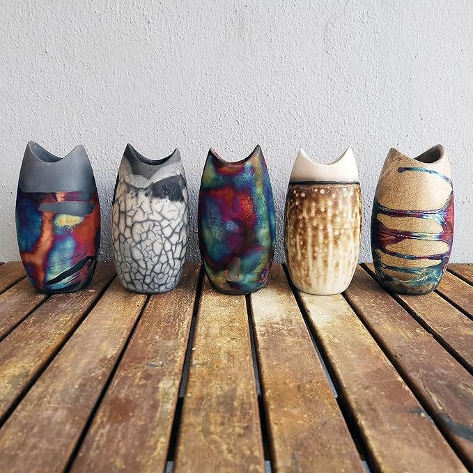 RAAQUU Koi 6.3 inch Handmade Ceramic Raku Clay Pottery Vase - Gifts for Her, Mom, Bridesmaid Wedding, Home Decor - FC