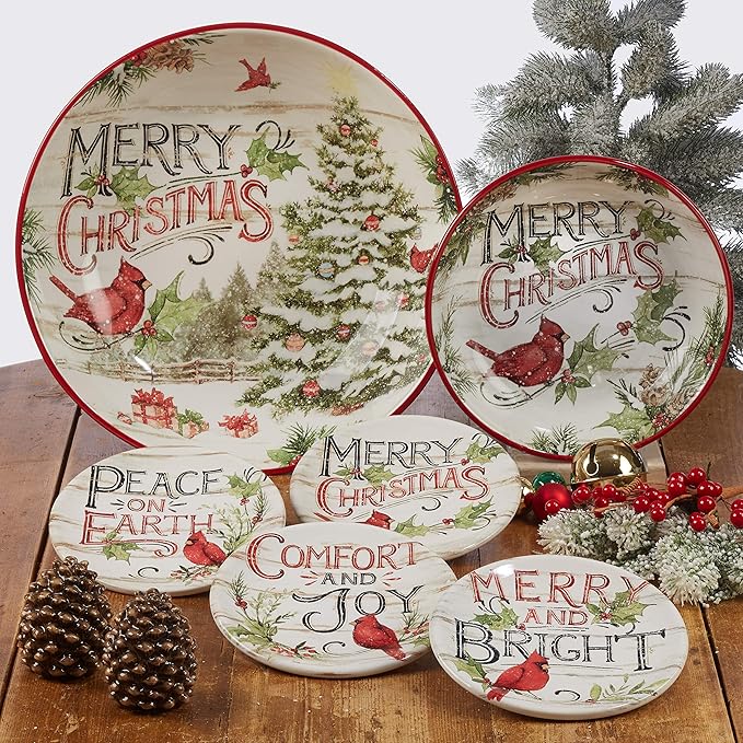 Evergreen Christmas 16x12 Rectangular Serving Platter with Santa & Tree Design – Festive Holiday Ceramic Tray for Roasts, Cookies, Charcuterie, and Holiday Entertaining – Set a Merry Table
