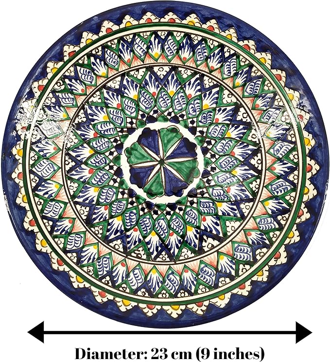 Blue Decorative Handmade Uzbek Plate 9 Inch (23 cm) Clay Uzbekistan Pottery Uzbek Wall Art