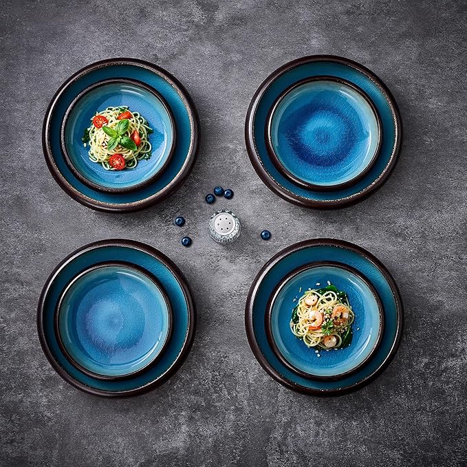 Ceramic Dessert Plates Set of 4, 6 Inch Small Appetizer Plates Set, Stoneware Mini Plate Set for 4, Handmade Round Dishes for Home Decor, Microwave,Oven,and Dishwasher Safe, Blue